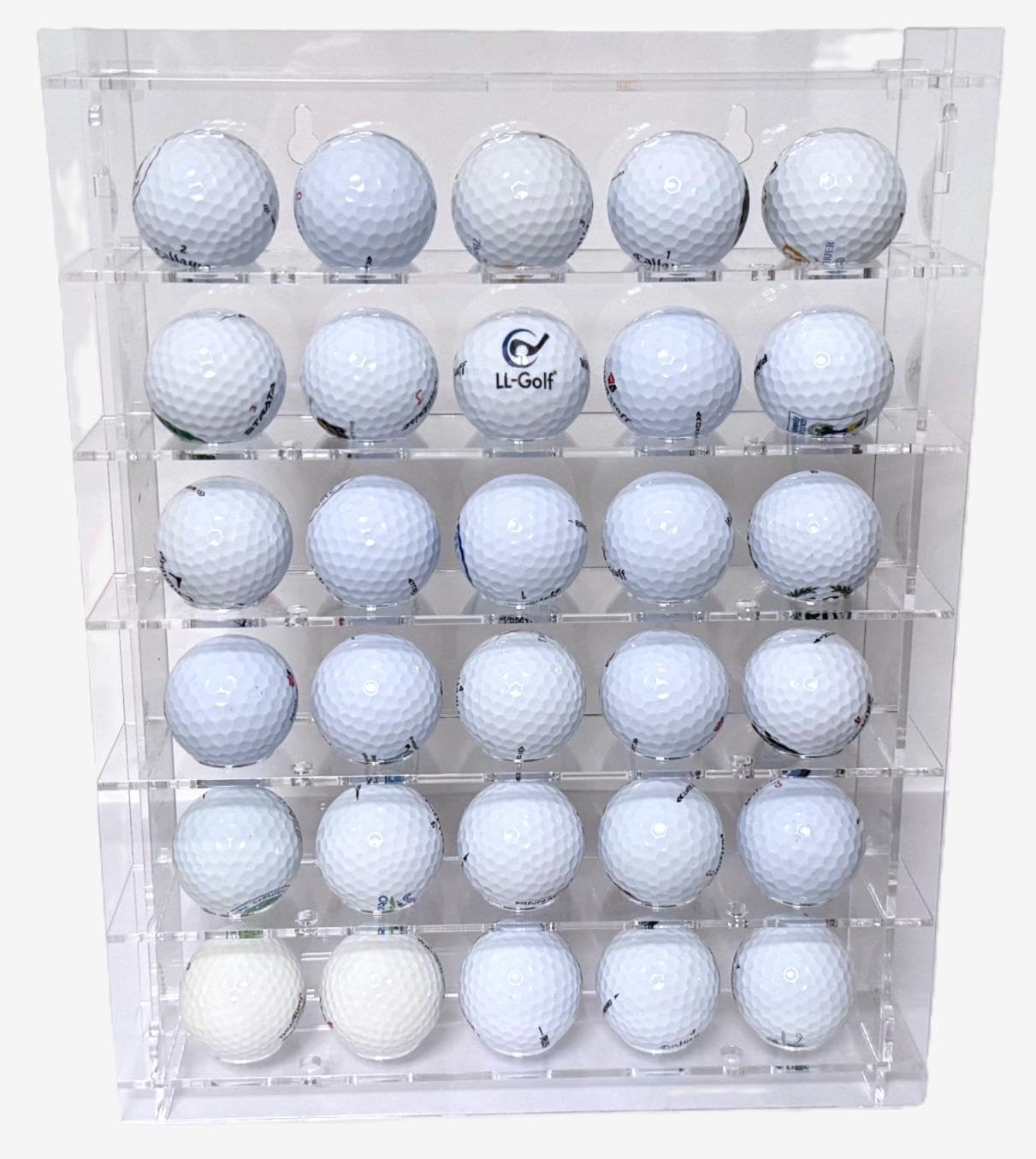 Acryl Regal Vitrine für 30 Golfbälle | Golf Ball Setzkasten zum Aufstellen oder Aufhängen an der Wand / Schaukasten Display Case Showcase Geschenk Golfgeschenk