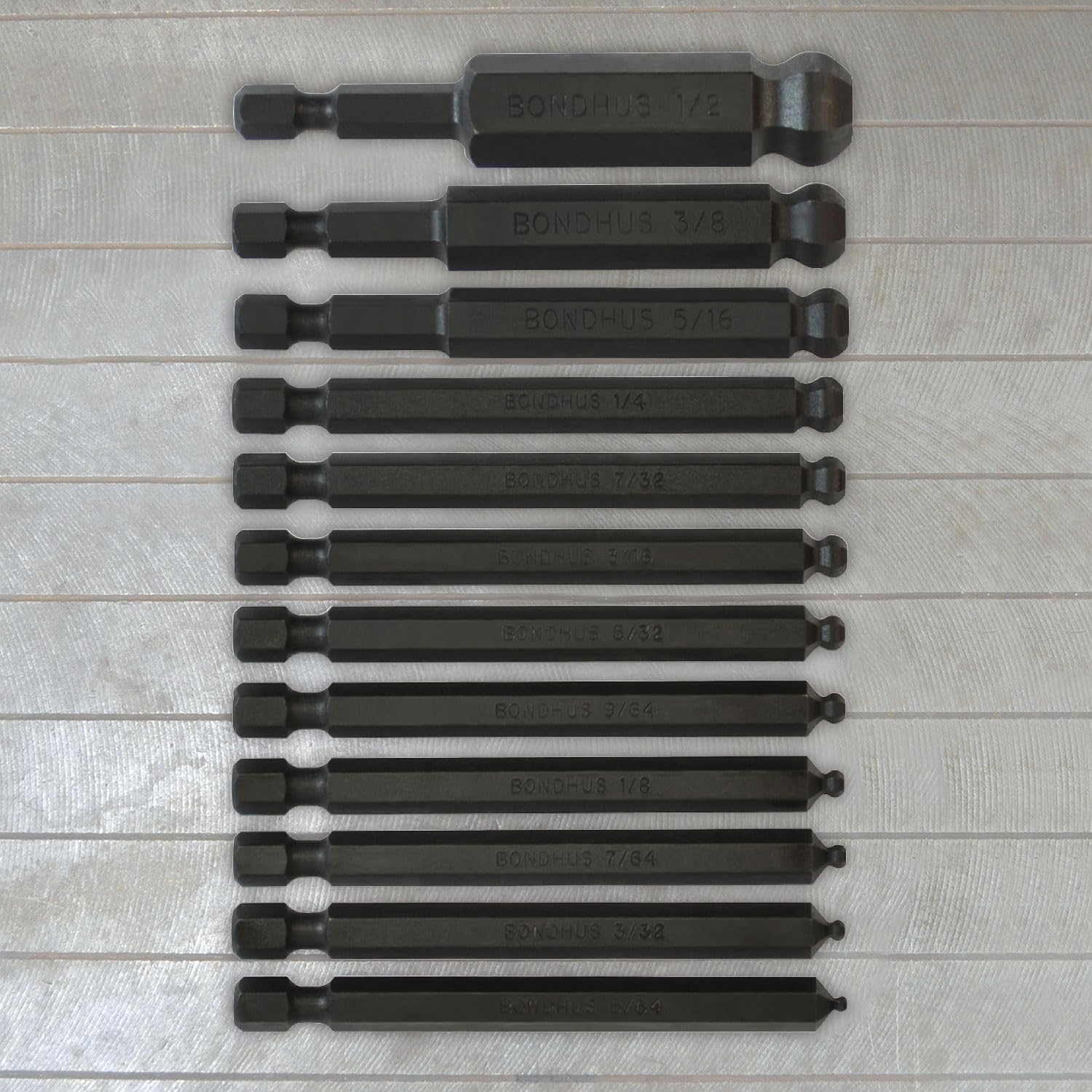 Bondhus 10836 Set of 12 Balldriver Power Bits, sizes 5/64-1/2