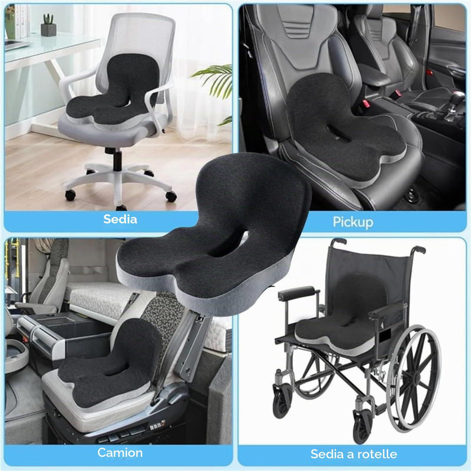 Reenly Back and Seat Cushion, Reenly Car Seat Cushion, Ergonomic Memory Foam Comfortable Non-Slip Lumbar Support, Suitable for Car and Office (Black Gray)