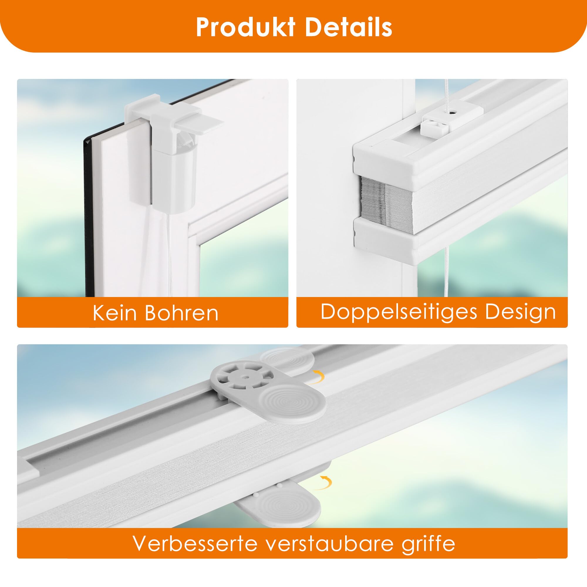 HOMEDEMO Wabenplissee Plissee ohne Bohren Klemmfix Verdunklung Thermo Zweifarbig Weiß 90 x 220cm(BxH) Faltrollo 100% Blickdicht, Sonnenschutz & Schallschutz Faltrollo für Fenster & Tür