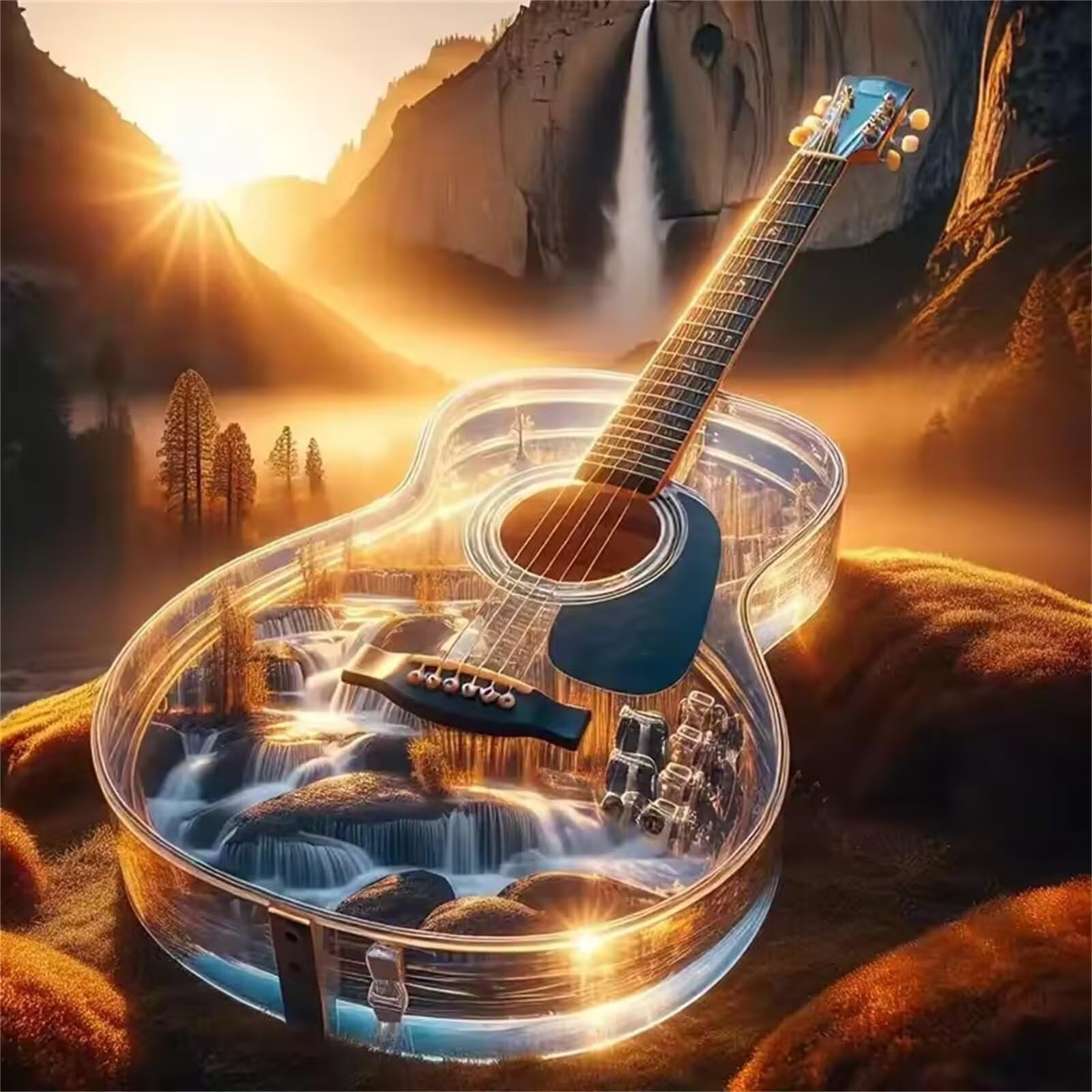 Puzzle 1000 sztuk dla dorosłych, puzzle do samodzielnego wykonania, puzzle stymulujące zabawki edukacyjne wystrój domu (zachód słońca gitara wodospad)