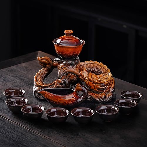 Tetera de cerámica con 8 tazas (Dragón Amarillo-D)