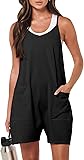 ANRABESS Womens Rompers Summer Casual Loose Sleeveless Overalls Spaghetti Strap Shorts Jumpsuit 2025 Beach Vacation Outfits Small Black