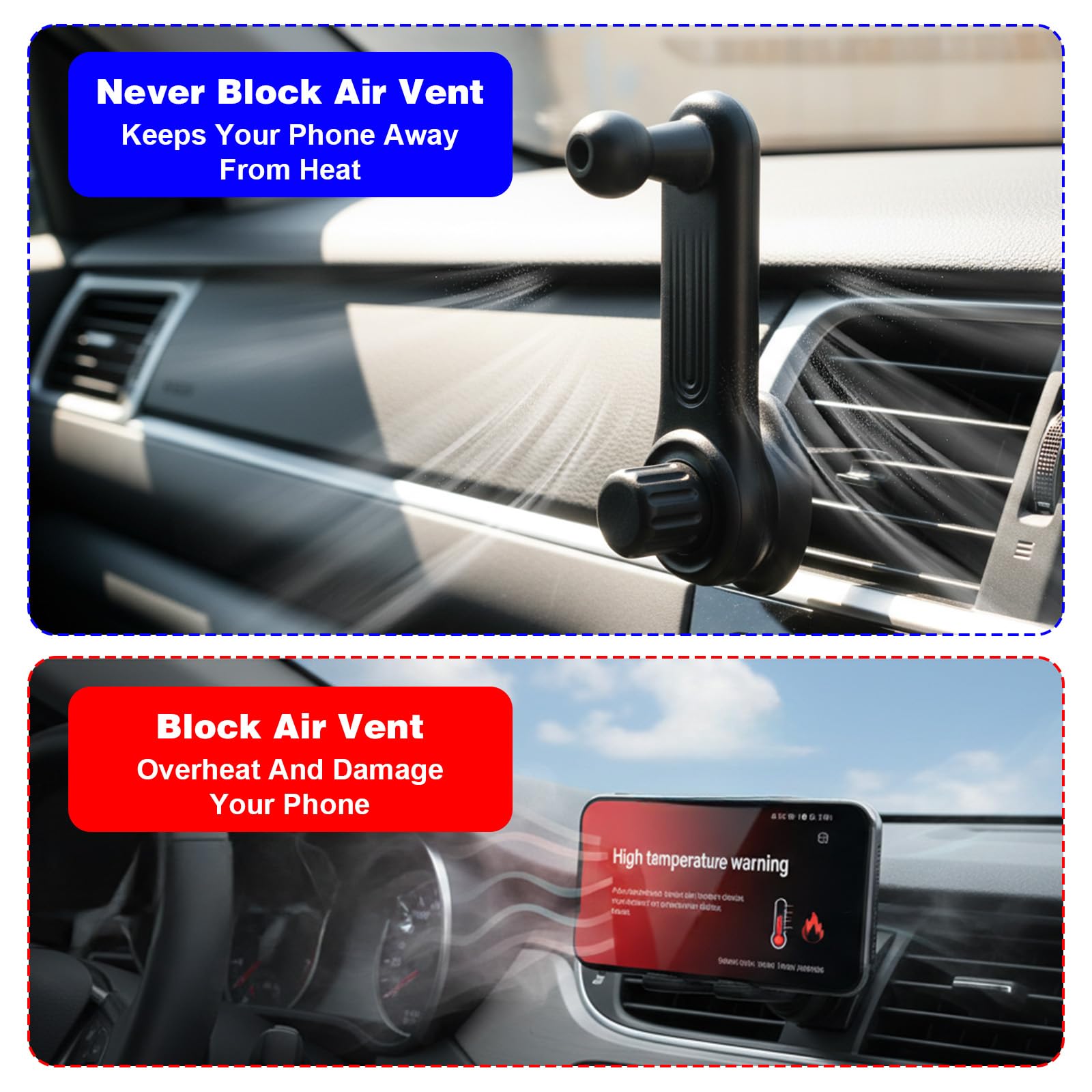 Clip universale per bocchetta di ventilazione auto per auto supporto per telefono con sfera da 17 mm girevole a 360 gradi braccio oscillante e gancio regolabile per bocchetta dell'aria di