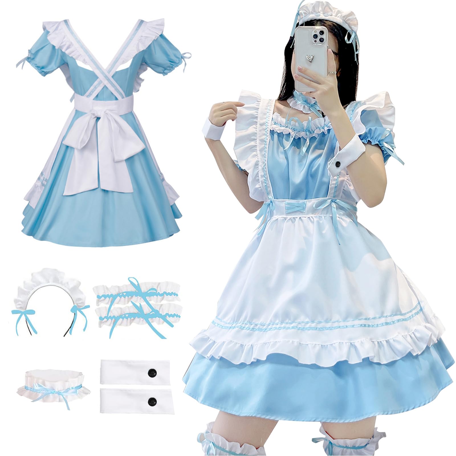 Vestido de Maid Cosplay, Maid Dress Anime French Maid Delantal Fancy Dress Set, para Fiestas Temáticas, Carnavales y Juegos de Rol