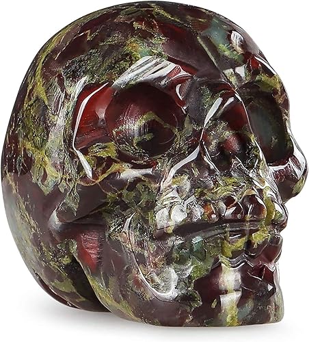 Artistone Estatua de calavera de cristal de piedra de sangre de dragón de 2 pulgadas, piedra preciosa curativa tallada a mano con cabeza de calavera