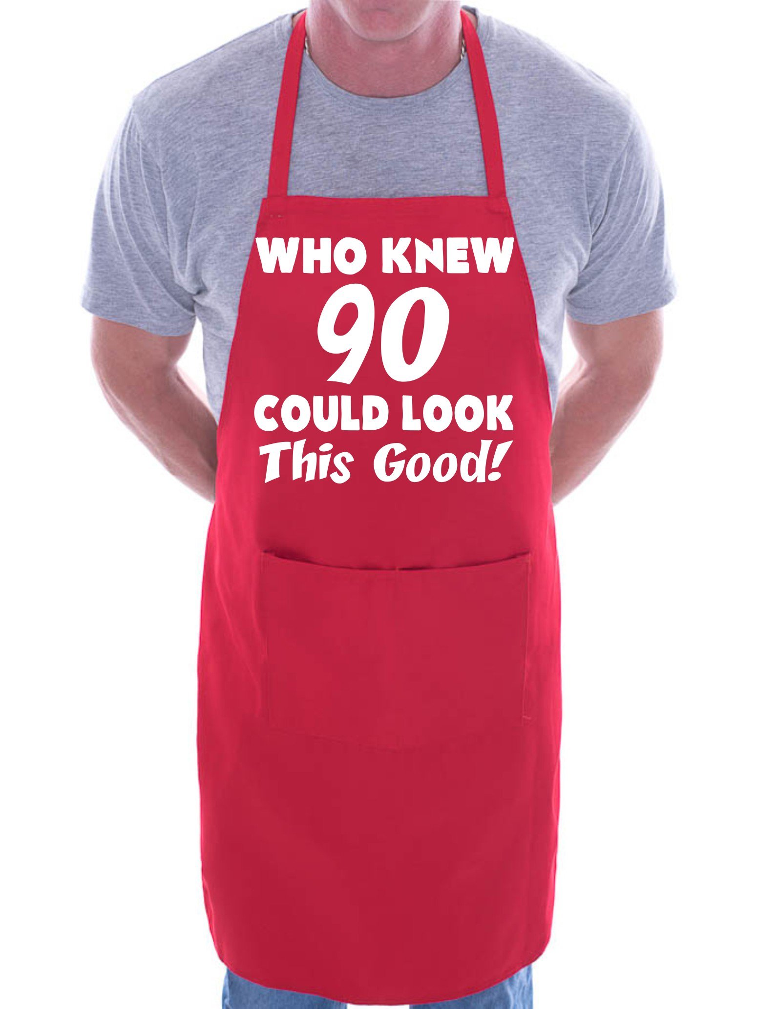 Print4U 90th Birthday Who Knew 90 BBQ Cooking Funny Novelty Apron Red
