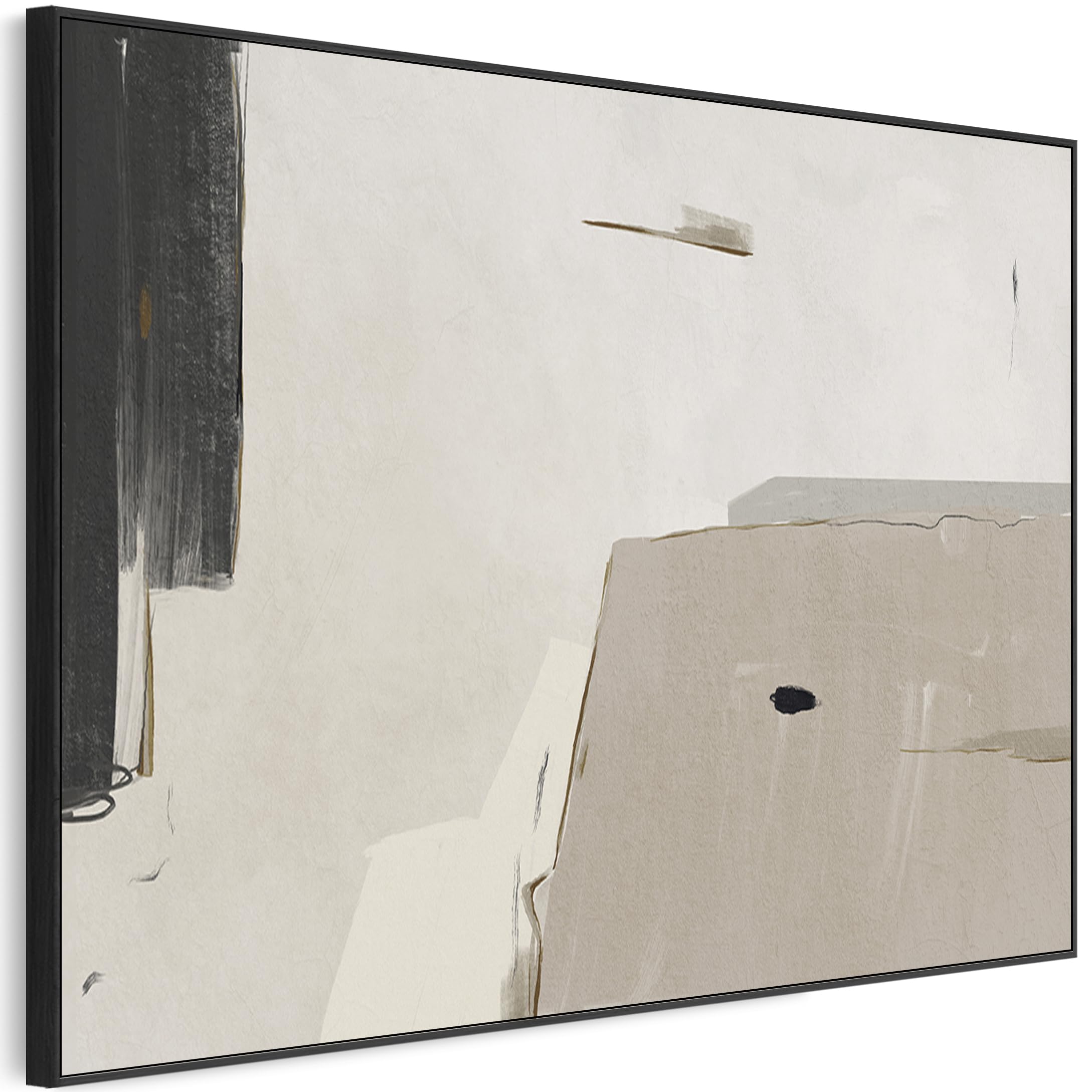 Wallfillers Large Neutral Abstract Canvas Wall Art - Framed Beige Black Artwork - FF2130 - XXL - 123cm x 82cm