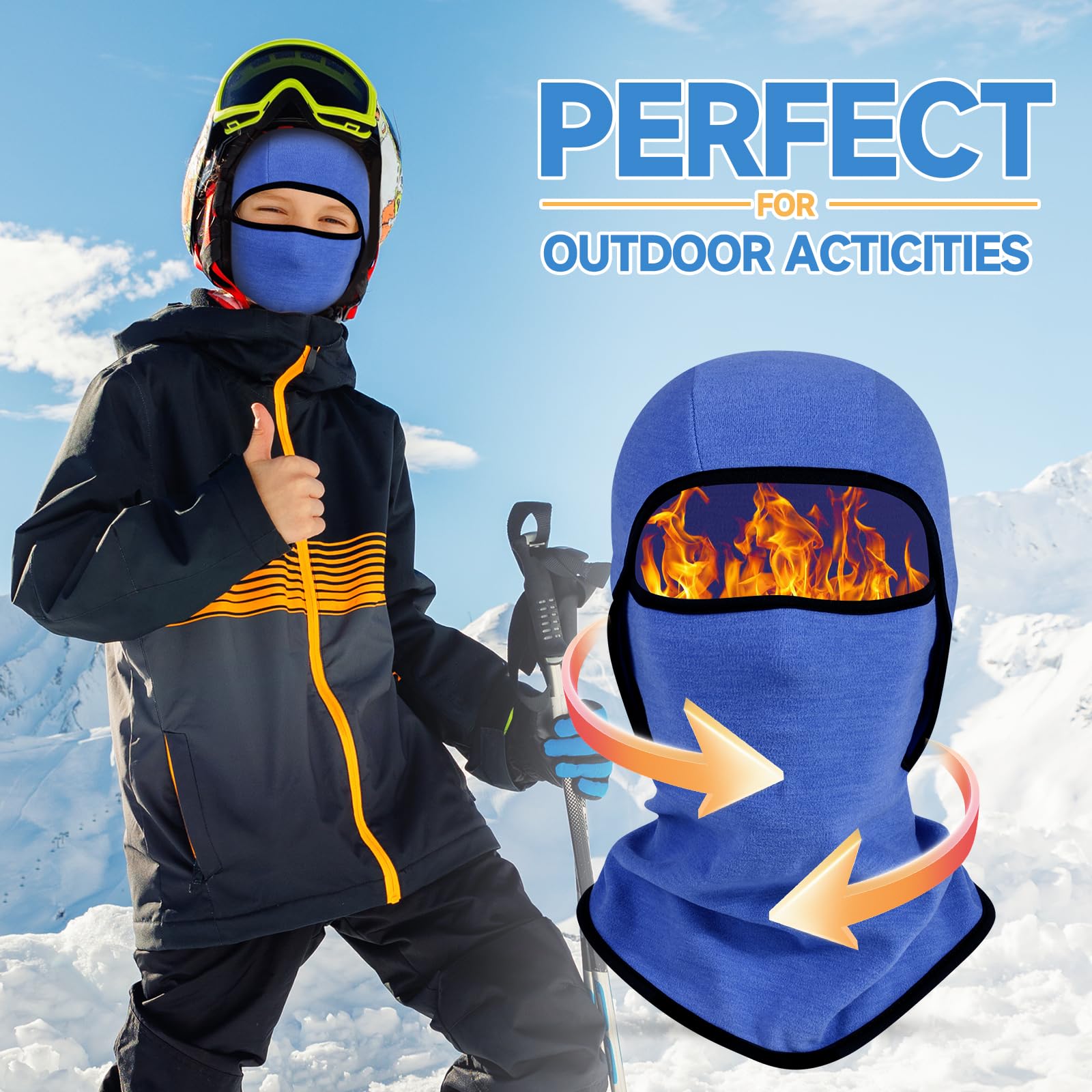 Pasamontañas Térmico Niños 6-14 Años, Invierno Multifunción Prueba de Viento Forro Polar Cálido Máscara de Esquí de Ciclismo Sombreros Gorro con Calentador de Cuello, Mascarilla para Niños Niñas