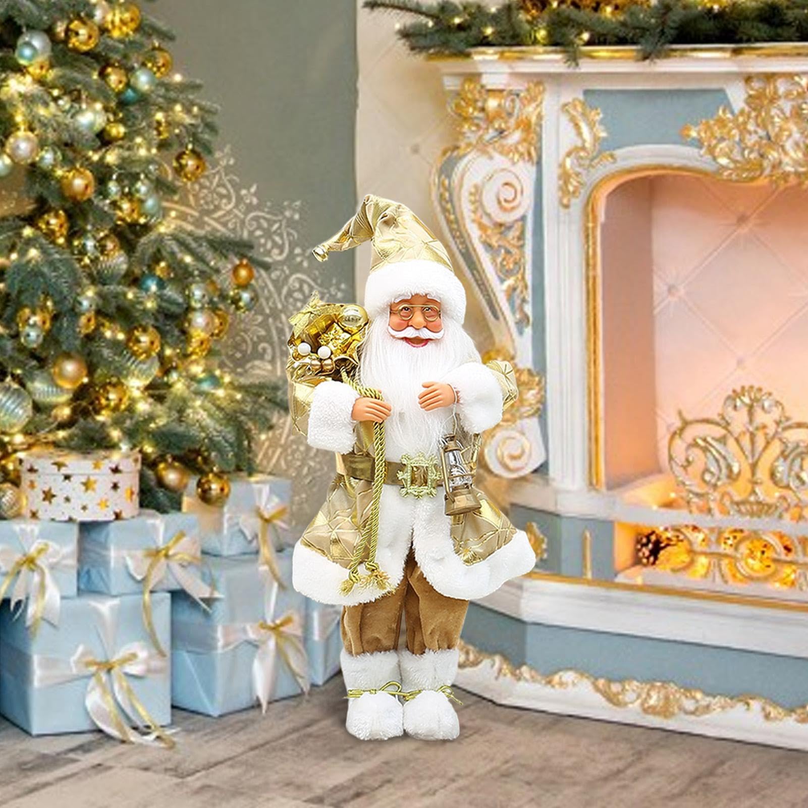 Estatuillas De Papá Noel Figura De Pie De 46 Centímetros | Decoración De Figura De Papa Noel Para Navidad De Pie Para Hogar Mesa Escritorio Ventana Chimenea Familia Amigos Colegas y
