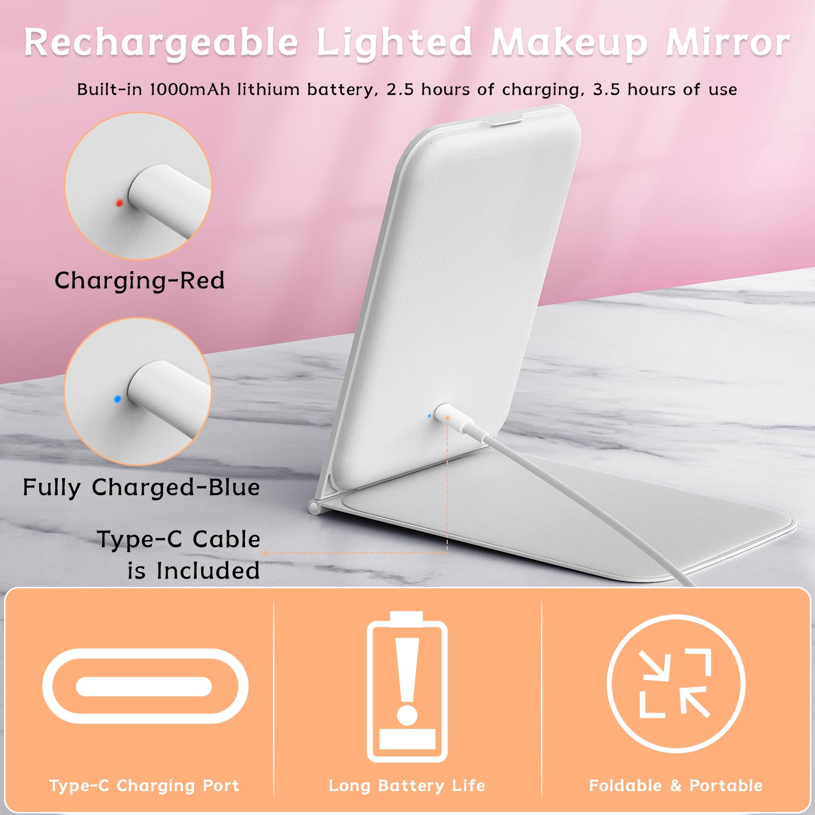KerMiCi Espejo de maquillaje de viaje con 72 luces LED, espejo de belleza portátil iluminado con espejo de aumento de 10 aumentos
