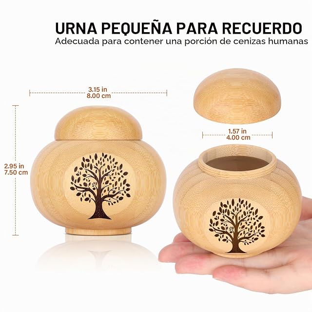 Foto 2 de 7 de Urnas pequeñas para cenizas humanas, mini urna de bambú con patrón de árbol de la vida
