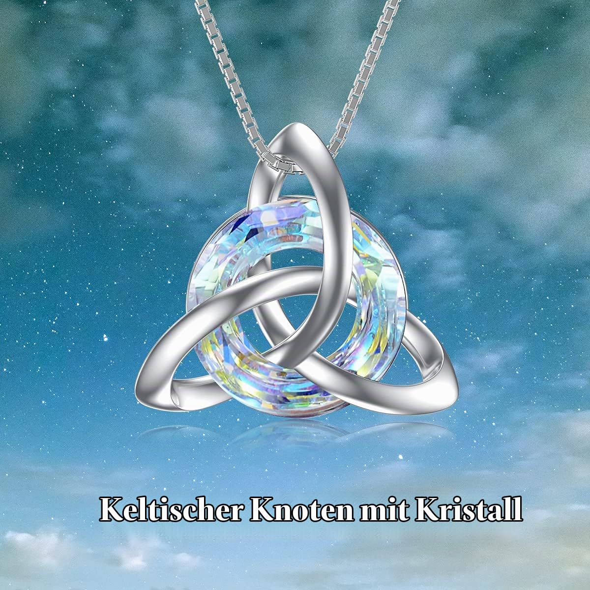 TOUPOP Keltische Kette für Damen S925 Sterling Silber keltisch Knotenschmuck mit Kristall Keltischen Halskette Geschenken für Irland Geburtstagsgeschenke für Frauen Mädchen