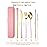 AARAINBOW 6 Pieces 18/8 Stainless Steel Flatware Set Portable Reusable Cutlery Set Travel Utensils Set Including Chopsticks Knife Fork Spoon Straws Cleaning Brush Dishwasher Safe (Pink golden)