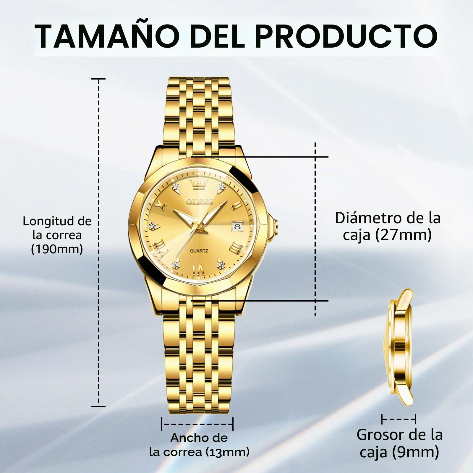 OLEVS Reloj Mujer, Analógico Cuarzo Acero Inoxidable Pequeña, Números Romanos árabes Lujo Mujer Diamantes, Resistente Agua Luminiscente Fecha