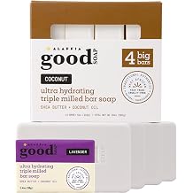 Alaffia Good Soap Coconut 4 Bars + Trial-Size Lavender Bar Long-Lasting, Triple-Milled with Fair Trade Shea Butter