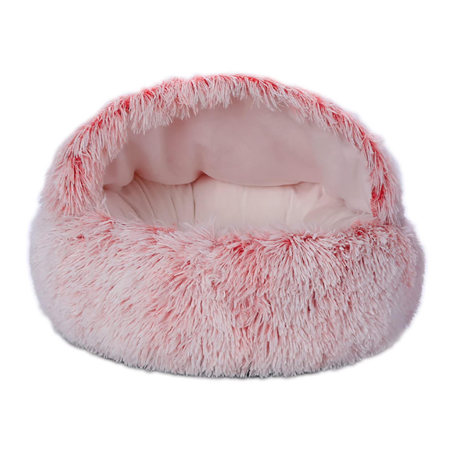 Łóżka dla kotów domowych, 60 cm, okrągły pączek, można prać, legowisko dla kota, puszyste, uspokajające, samonagrzewające się, miękkie, przytulanka w pączku, legowisko dla małych psów, kociąt, różowe, 60 cm