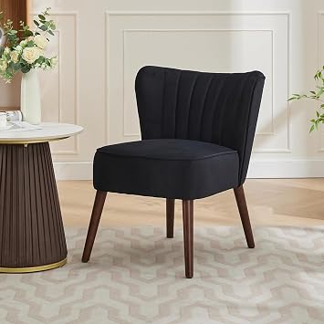 Velvet Accent Chair, Mid-Century Modern Accent Chair for Living Room, Bedroom, or Office, Upholstered Armless Lounge Single Sofa with Sturdy Wooden Legs, Ideal for Office, Reading, Black