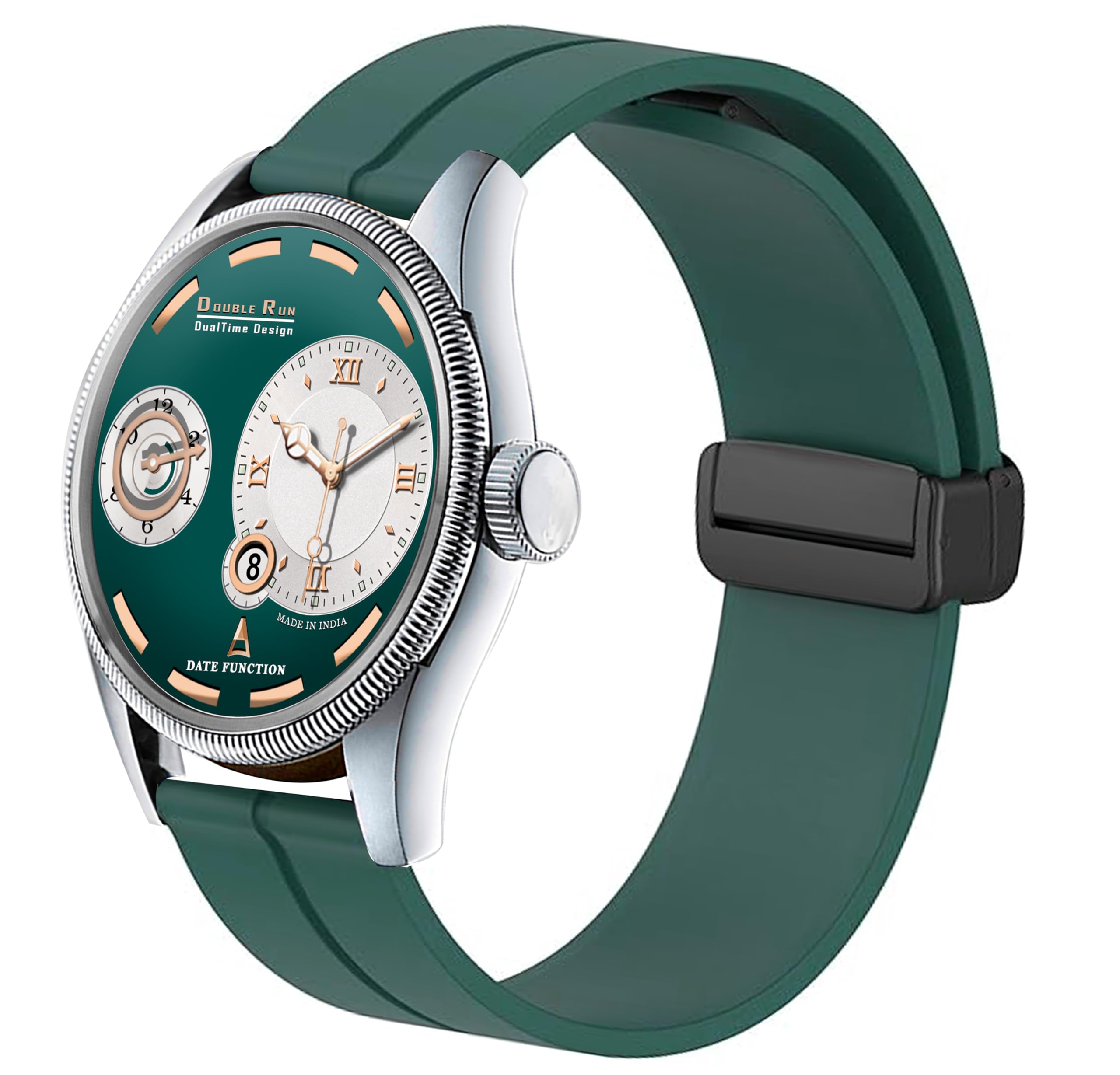 DOUBLERUN Chonograph Date Display Analoge Silicone Magnetic Strap Watch for Men, Series S-160-00