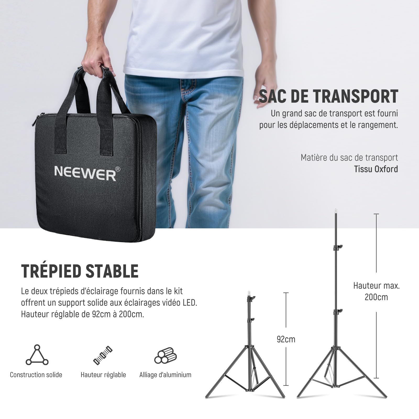 NEEWER Lampe de Studio vidéo LED RGB améliorée avec trépied, contrôle par Application, 50W 7000lumens IRC97+ 3200-5600K, Panneau Lumiere Photo à intensité Variable, kit d'éclairage, RGB660 Pro II