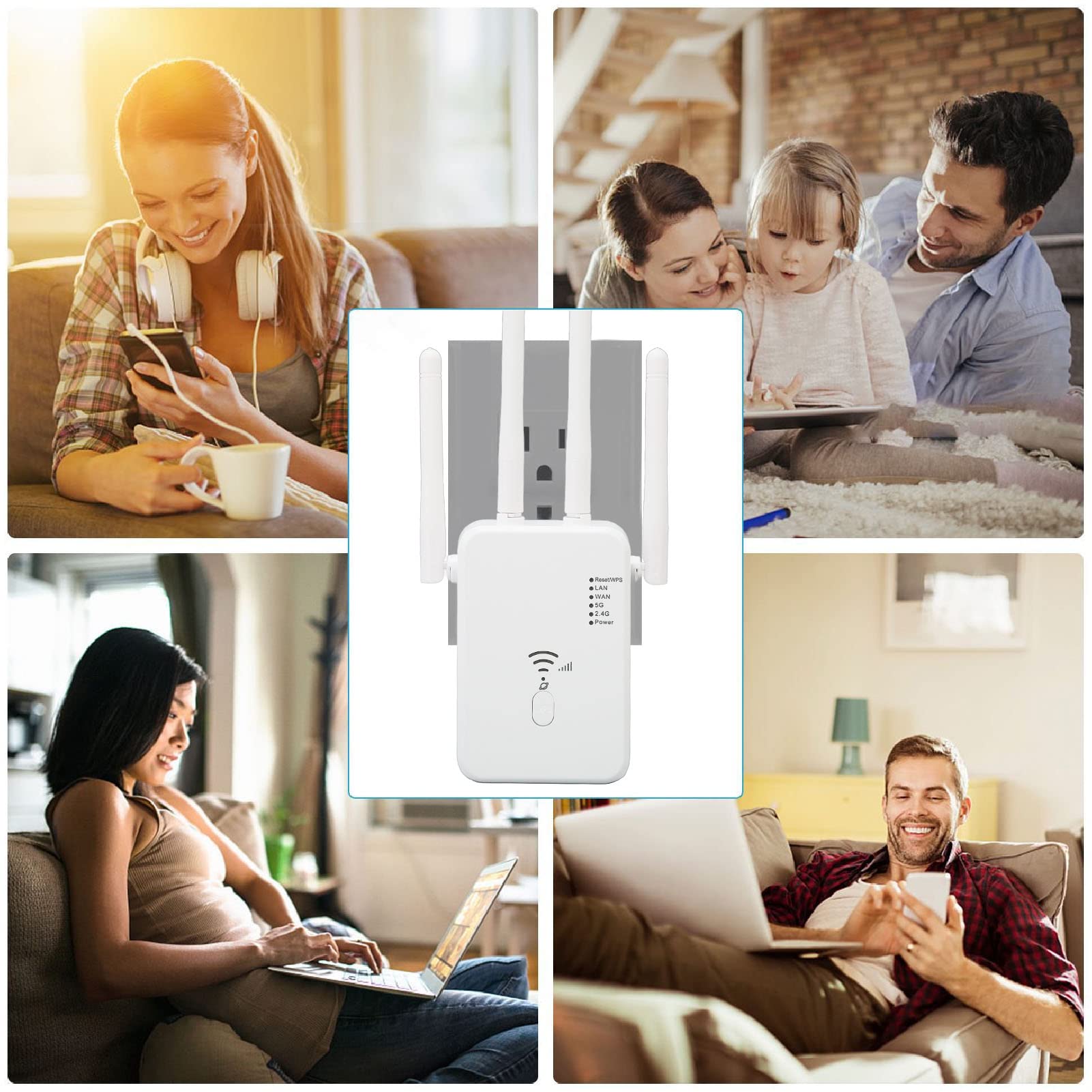 Przedłużacz Wi-Fi, Wzmacniacz Wi-Fi 1200 Mb/S Gigabitowy Szybki Bezprzewodowy Wzmacniacz Sygnału Dwuzakresowy Wzmacniacz Sygnału Wi-Fi, Kompaktowa Konstrukcja Wtyczki ściennej,