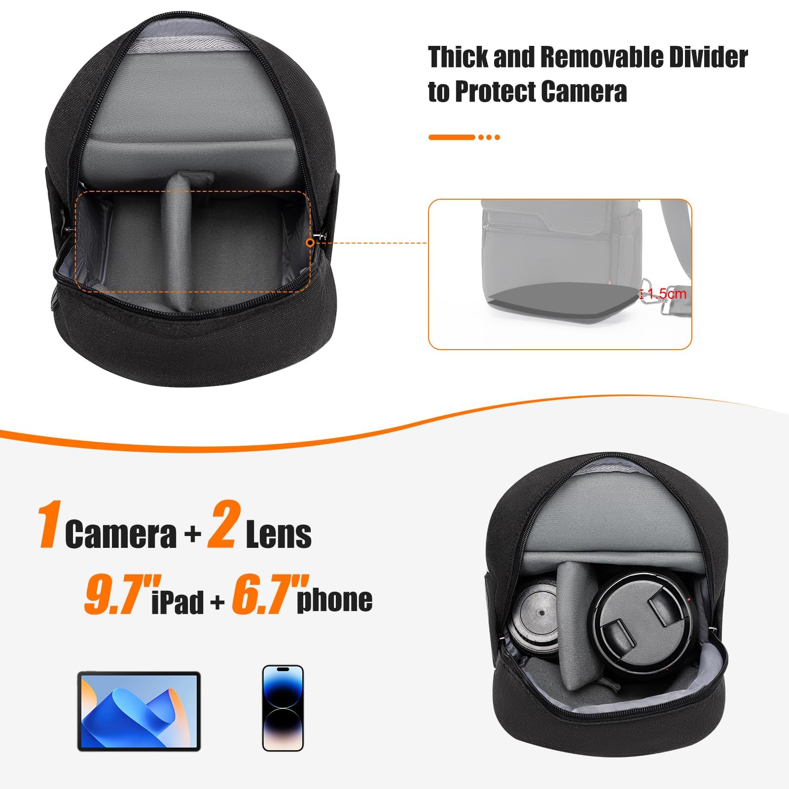 Cwatcun Borsa per fotocamera, borse impermeabili per fotocamera Borsa a tracolla grande, borsa per fotocamera per SLR, SLR/DSLR, fotocamera compatta, fotocamera di sistema e accessori, Nero,L