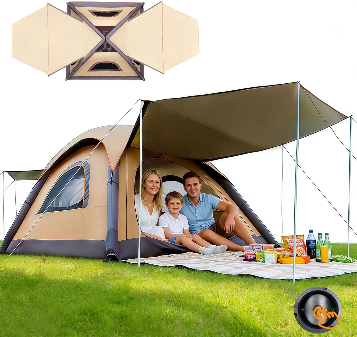 Automatic Inflatable Tent with Air Pump, 2/4/6 Person Family Tents for Camping with 2-3 Min Set Up, Windproof Waterproof Tents with Mosquito Screen Window, Portable Tent for Traveling