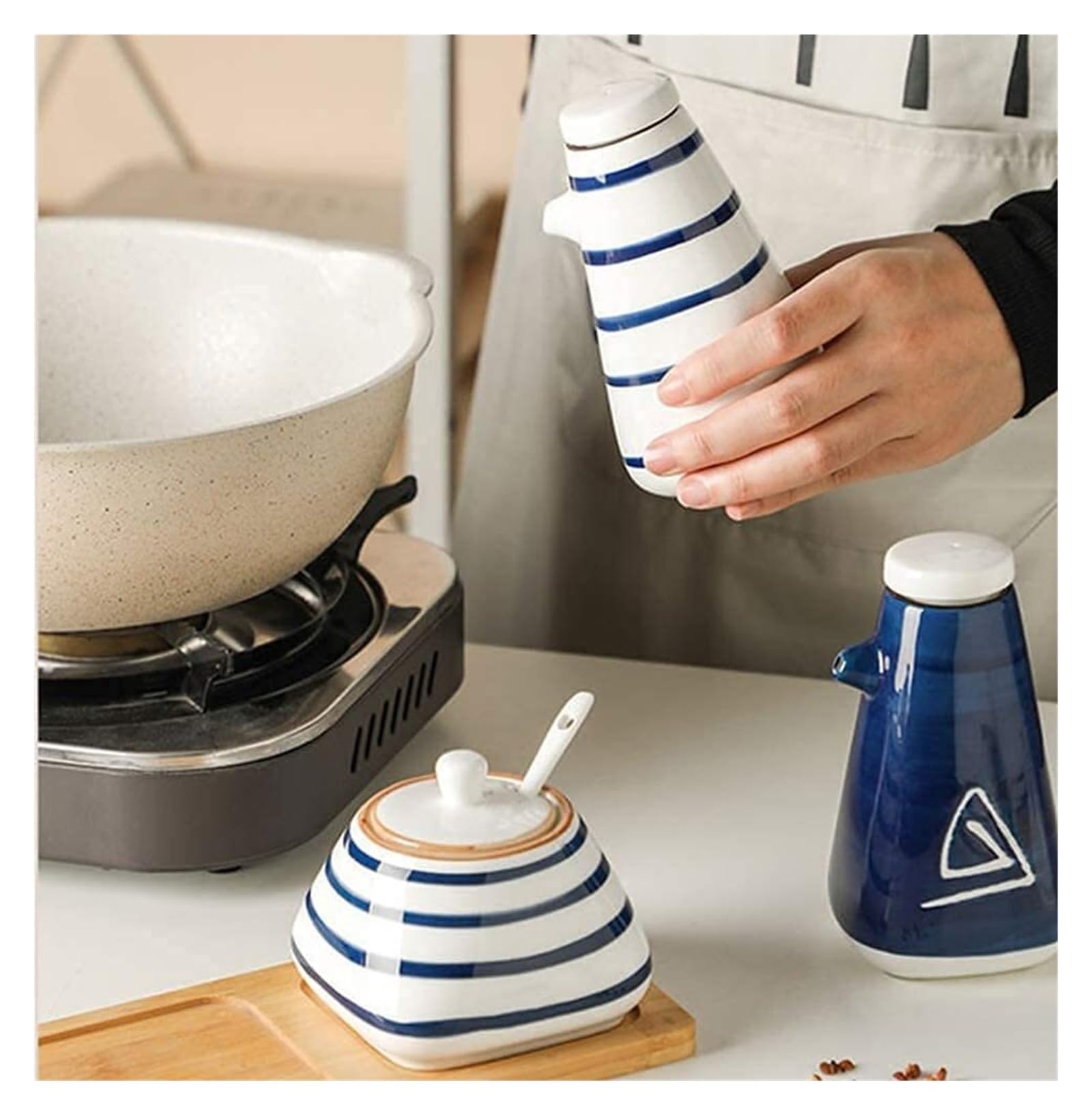 Dispensador de Aceite y vinagre, Elegante dispensador de Aceite y vinagre de cerámica, Juego de 3, condimentos, Utensilios de Cocina, Almacenamiento de Cocina