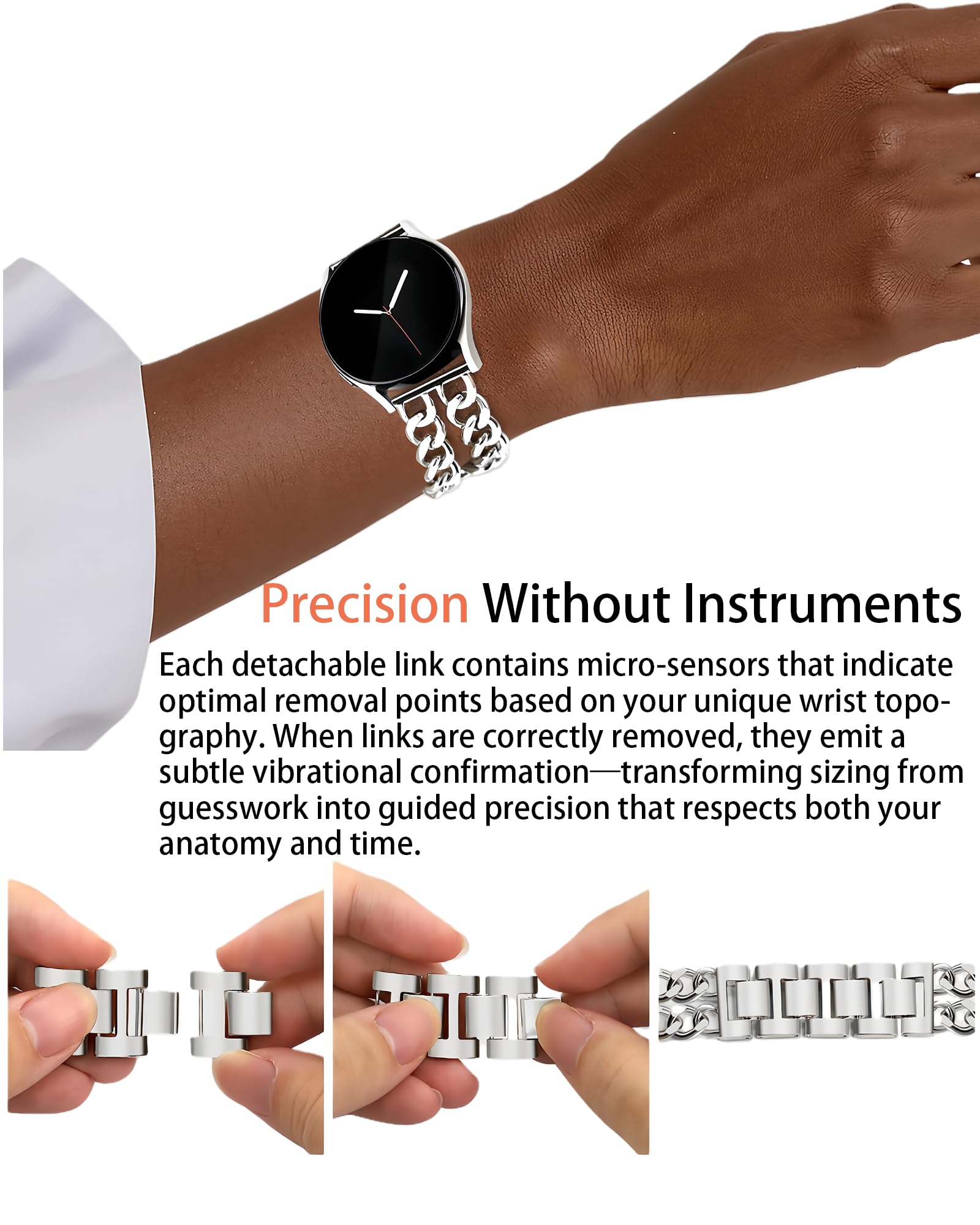Bracelet Métal Chaîne Ajustable Compatible avec Samsung Galaxy Watch Band 7/FE/6/5/4/3 & Watch 5 Pro & 6/4 Classic & Gear S3/S2, 20mm & 22mm