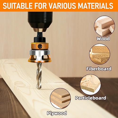 Miniatura 6 de Juego de brocas avellanadas con tope de profundidad, 4 piezas, brocas avellanadoras HCS de cuatro cuchillas con tope de profundidad ajustable y