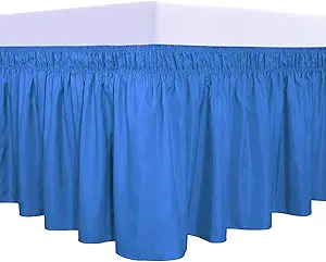 PureFit Wrap Around Ruffled Bed Skirt with Adjustable Elastic Belt - 22 Inch Drop Easy to Put On, Wrinkle Free Bedskirt Dust Ruffles, Bed Frame Cover for Twin,Twin XL and Full Size Beds, Blue