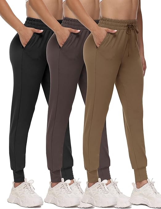 3 Pack Joggers for Women - Black Sweatpants with Pockets Plus Size Comfy Lounge Yoga Pants (S-5XL)