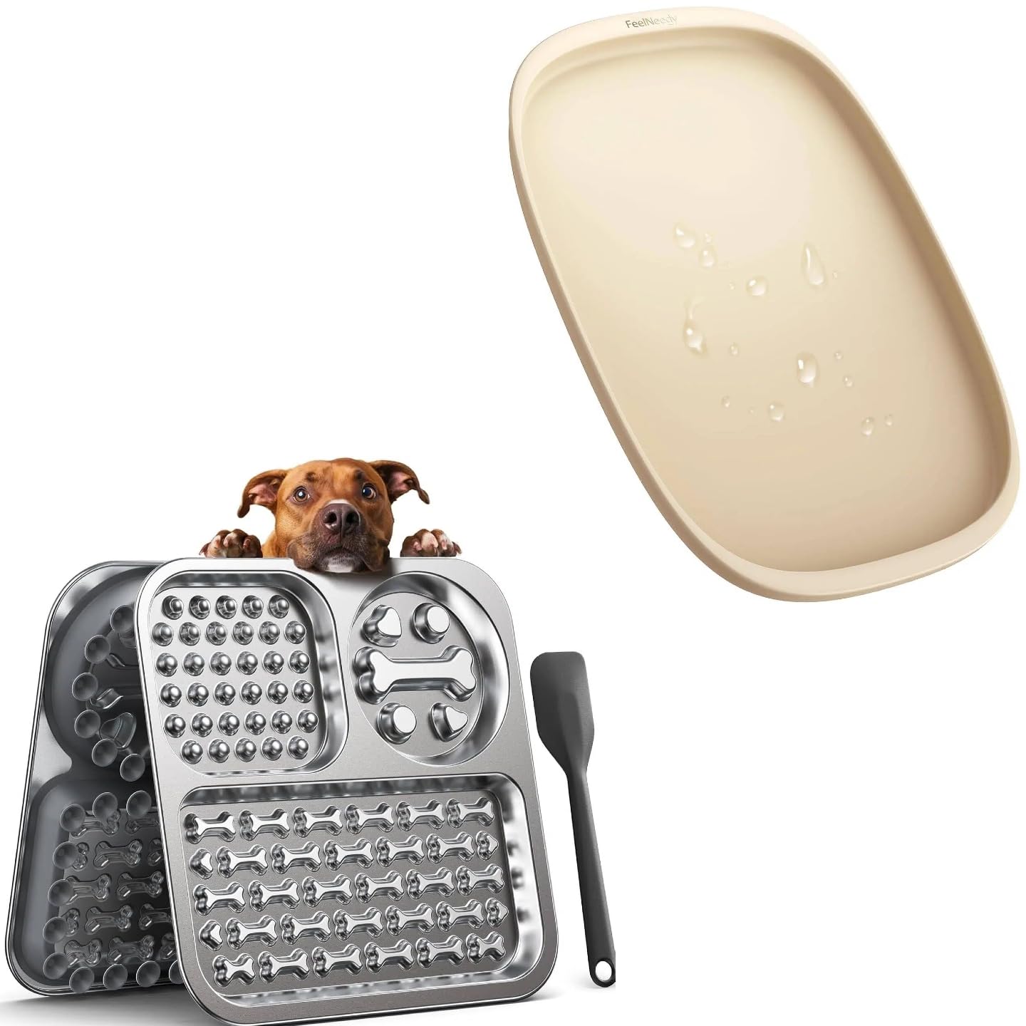 Tapis de Léchage Chien en INOX Evite le Stress et Tapis Gamelle Chat Anti-Saleté