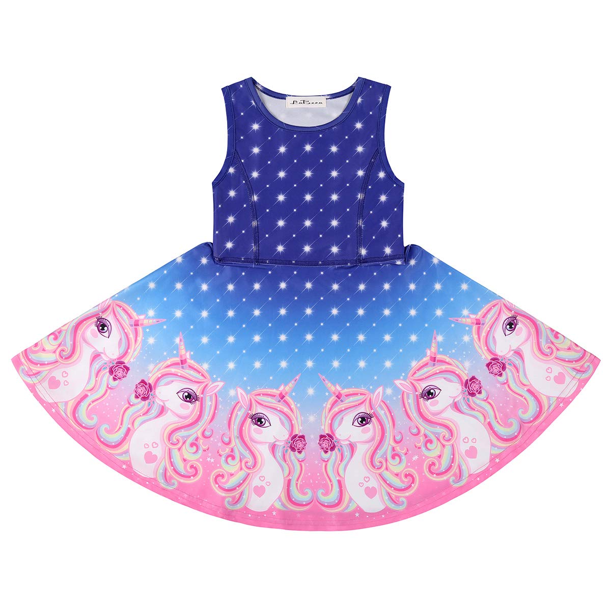 LaBeca Vestido sin mangas de manga larga para niñas pequeñas, grandes, unicornio, sirena, vestidos casuales