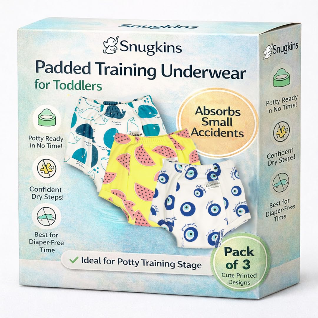 Snugkins Padded Potty Training Underwear for Toddlers & Babies 4 Layer Cotton Training Pants, Pull-Up Style, Leakproof, Reusable & Washable Diaper-Free Underwear for Boys & Girls Pack of 3-image-8