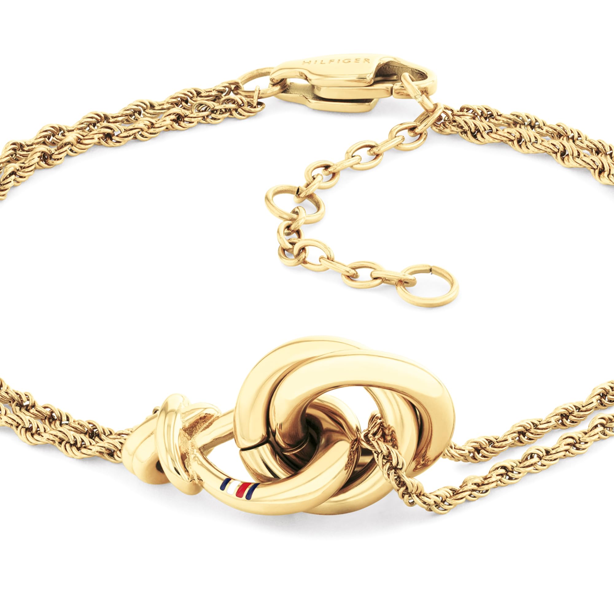 Tommy Hilfiger Biżuteria damska bransoletka z podwójnym łańcuszkiem ze stali nierdzewnej z węzłem żeglarskim - dostępna w kolorze srebrnym, złotym lub dwukolorowym, One Size, Stal nierdzewna, Bez