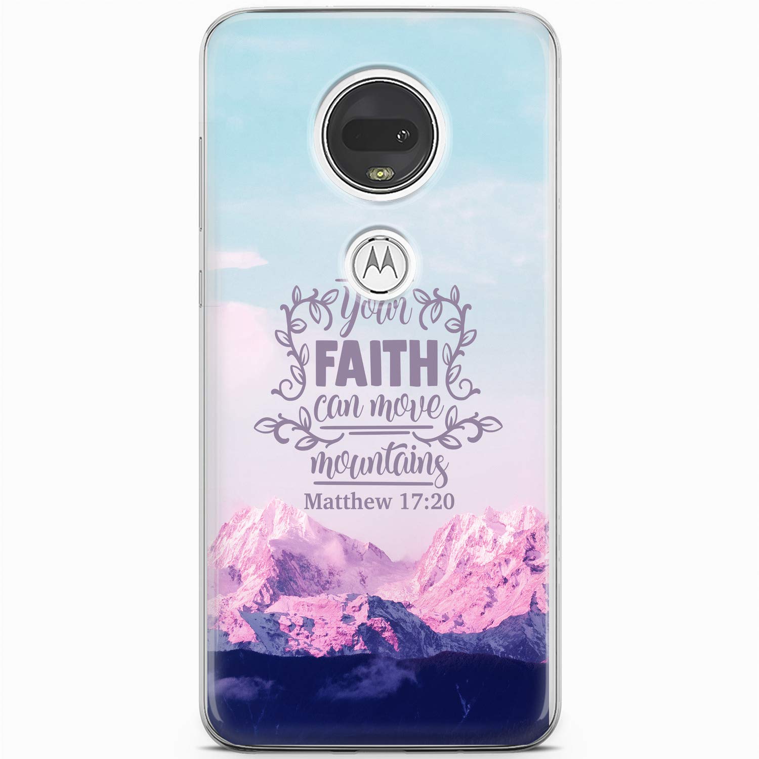 Mertak Phone Case Compatible with Motorola Edge + Moto G9 G8 Plus G7 Play Power Z4 Matthew 17:20 Lightweight Silicone TPU Inspirational Slim Design Quote Flexible Mountains Cover Faith Bible Verse