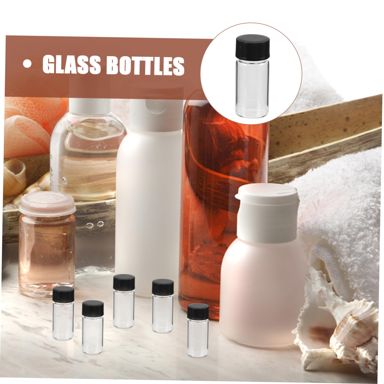 100 Stück 5ml Glasprobenfläschchen Transparent mit Deckel | Flacher Boden, Schwarze Kappen, aus Glas und Kunststoff, für Laborproben, Kompakt Transportierbar