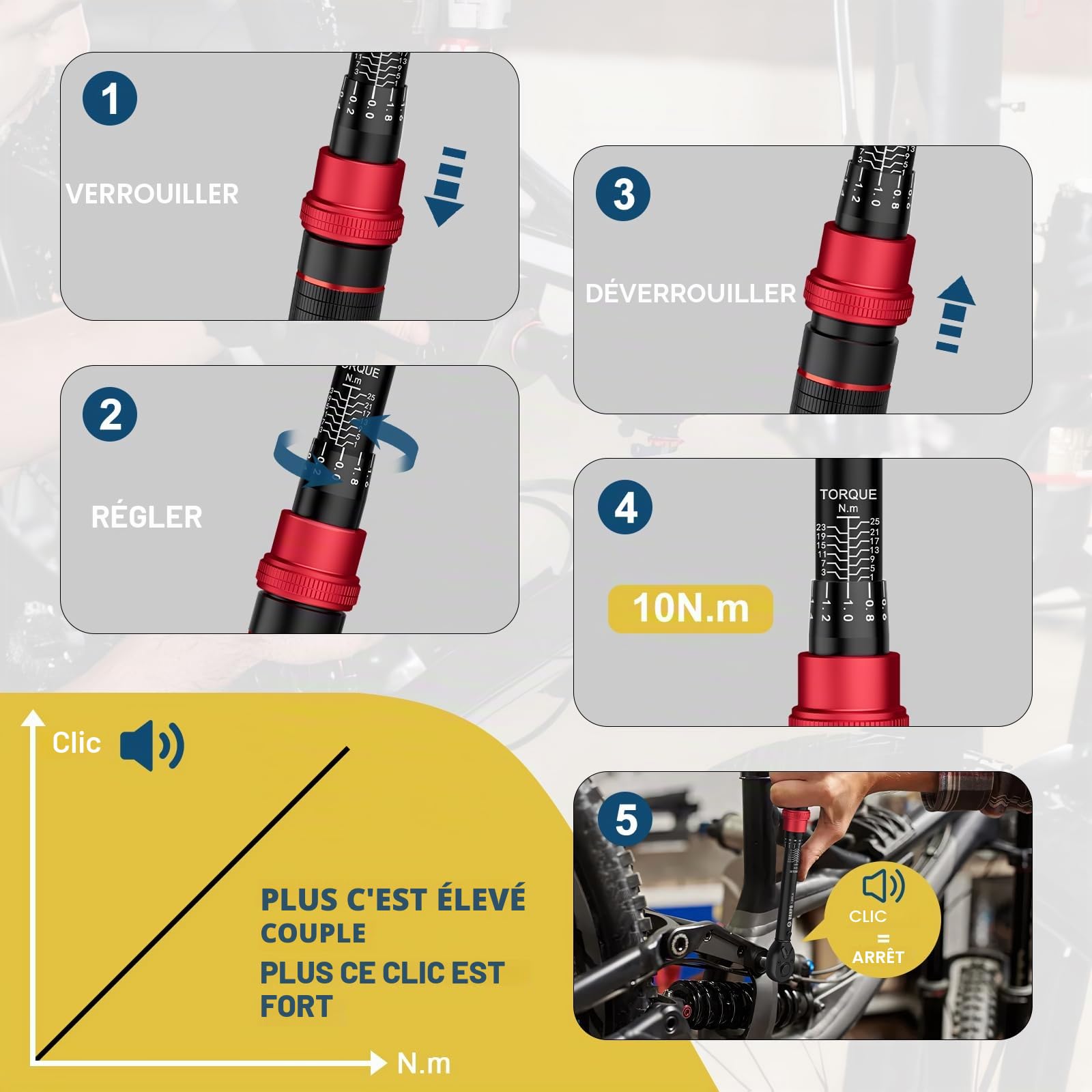 VANPO Clé Dynamométrique 1/4'', 1-25Nm pour Vélo, Précision ±3%, Kit D'entretien 49 Pièces avec Douilles Allen, Barre D'extension 75mm, Adaptateur 3/8'', Bits Adaptateur