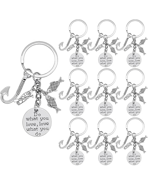 10Pcs Fishing Keychain Alloy Inspirational Keyrings Fish Fishook Boat Motivational ...