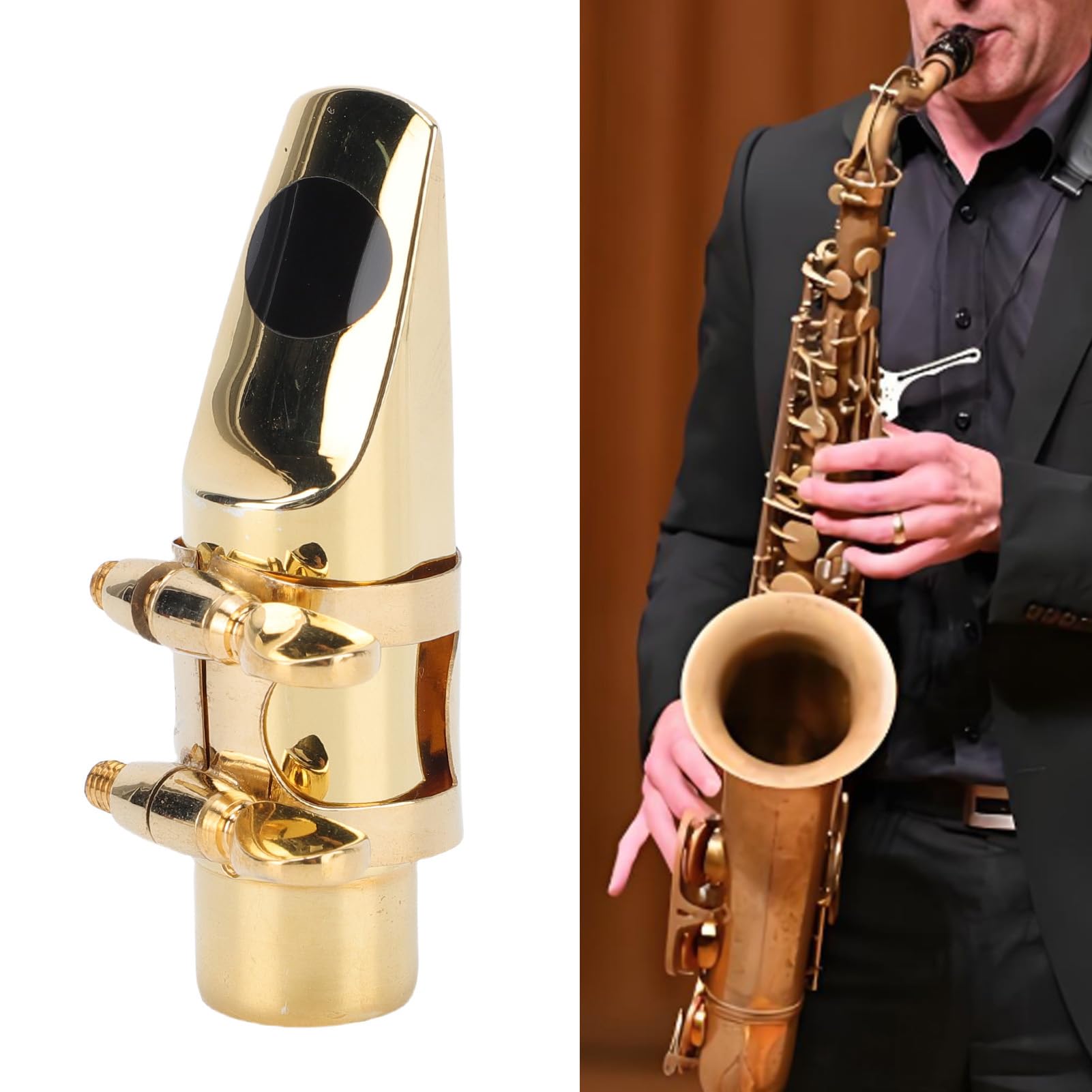 Bocchino Sassofono Soprano Set, Bocchino Saxofono Sax di Ottone con Cuscinetto di Ligatura del Cappuccio per Prestazioni 5#