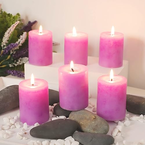 Velas perfumadas de lavanda de 3 x 4, velas de pilar de combustión limpia, hechas a mano, 3 capas moteadas, decorativas, rosas, telón de fondo de