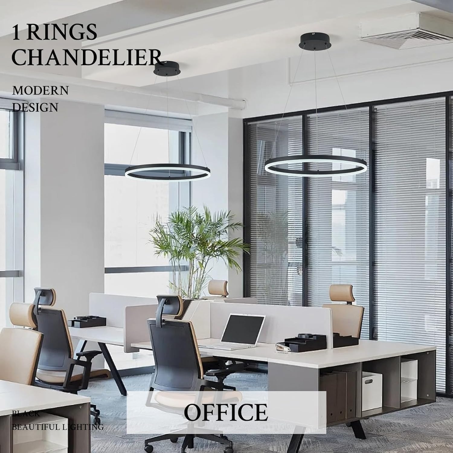 Modern LED Pendant Lighting 24'' Ring Chandelier Black Dimmable LED Chandelier for Dining Room 36W Adjustable Pendant Light Fixture for Living Room Bedroom Home Office Foyer, 3000-6500K