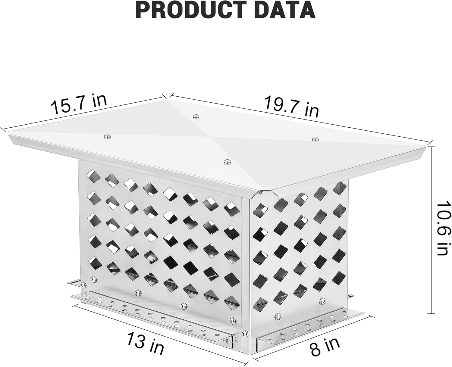 Chimney Cap, 8" x 13" Chimney Cover, Adjustable Bottom Stainless Steel Single Bolt Chimney Fireplace Cover with Practical Accessories & Easy Installation, for Protection from Birds, Debris, Rain, Snow