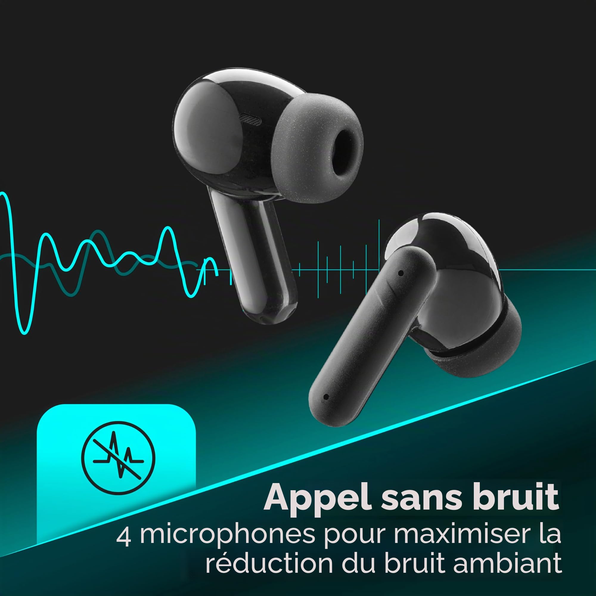 Cellularline Tone TWS Bluetooth Écouteurs Intra-Auriculaires avec ENC (Environnement Noise Cancelling), 4 Microphones, écran LED, Total Play Time 20 Heures, Noir