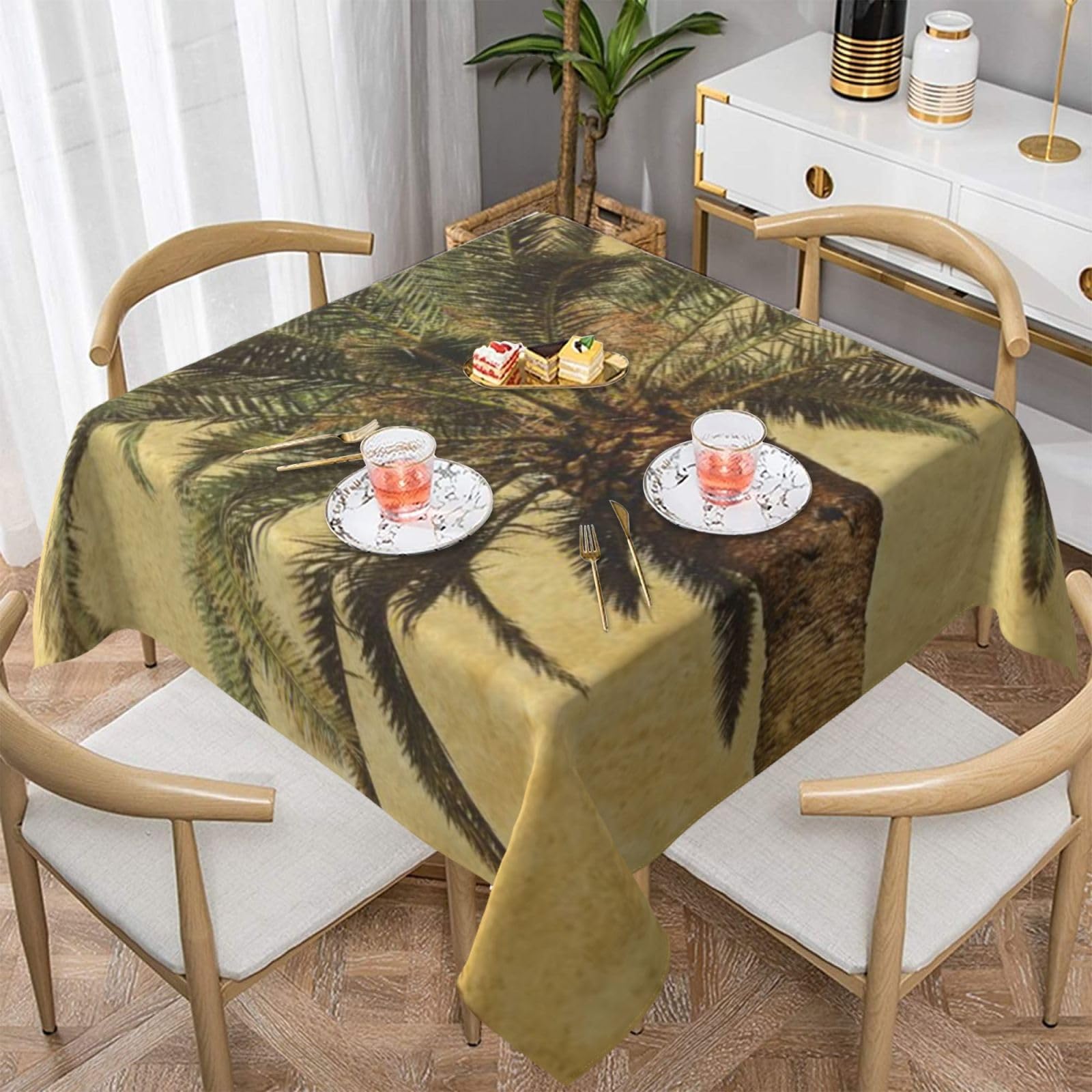 DCEHGEW Palm Tree Tropical Prints Square Tablecloth 152x152 CM, Waterproof Fabric Table Cloth for Dining Table, Farmhouse Table Cover for Kitchen Dining Tabletop Decoration