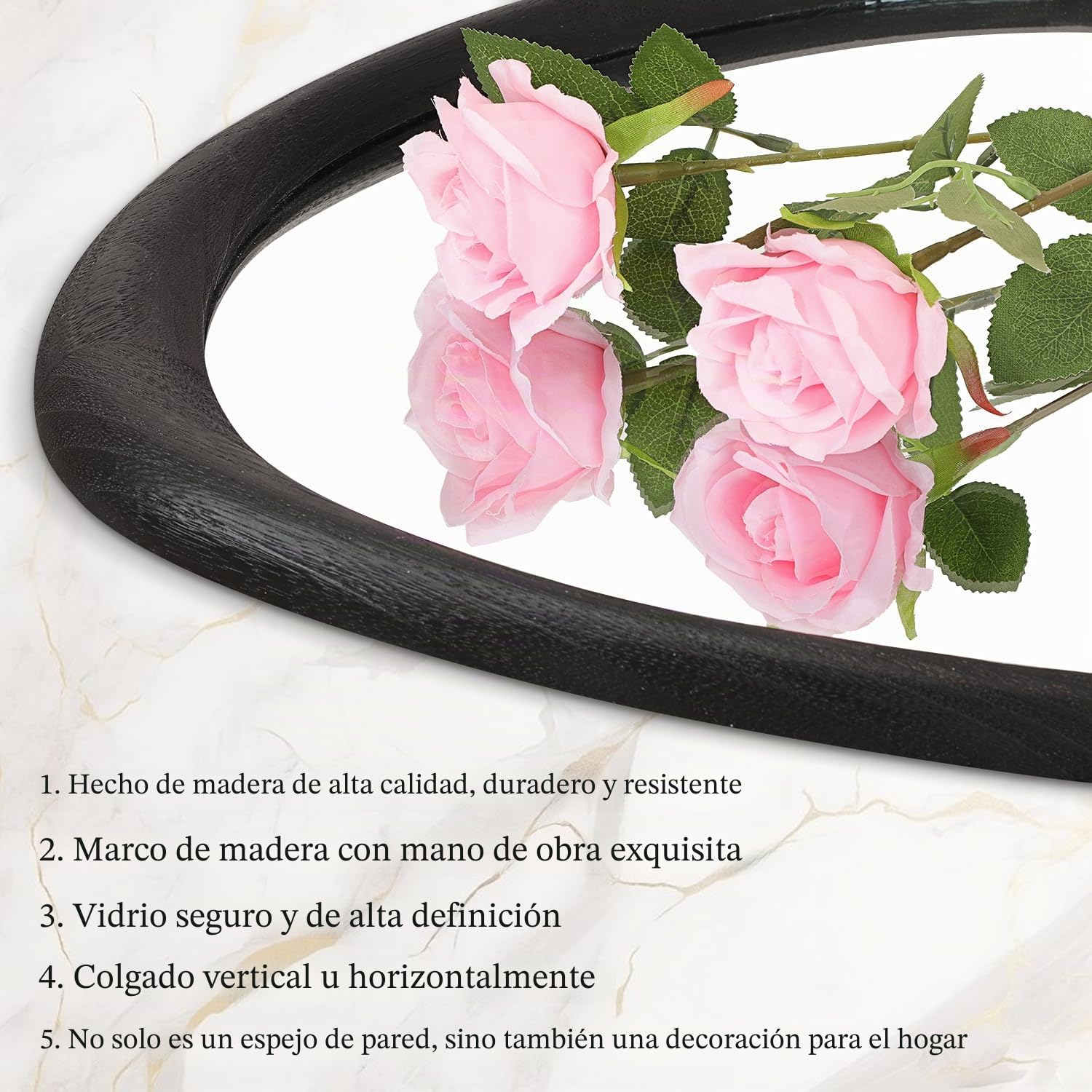 AAZZKANG Espejo irregular negro asimétrico montado en la pared con marco de madera moderno grande para baño, dormitorio, sala de estar, entrada, 60 x 40 cm