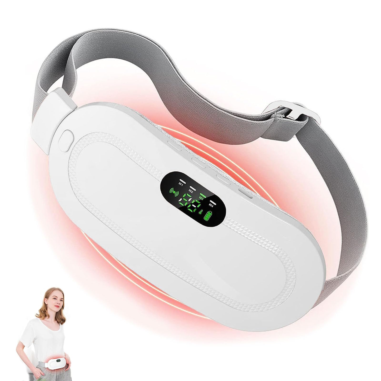 Almohadilla Térmica Menstrual con Batería de 2500mAh, 3 Modos de Temperatura y 4 Modos de Masaje, Cinturón de Calentamiento Recargable por USB, Alivia el Dolor de Espalda y el Dolor Menstrual | Recargable por USB, alivia dolores de espalda, piernas y cala