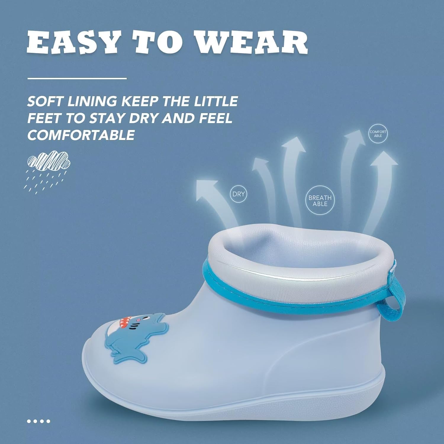 FUNCOO PLUS Toddler Kids Rain Boots Baby Rain Shoes Children Easy On Waterproof Boots for Boys and Girls
