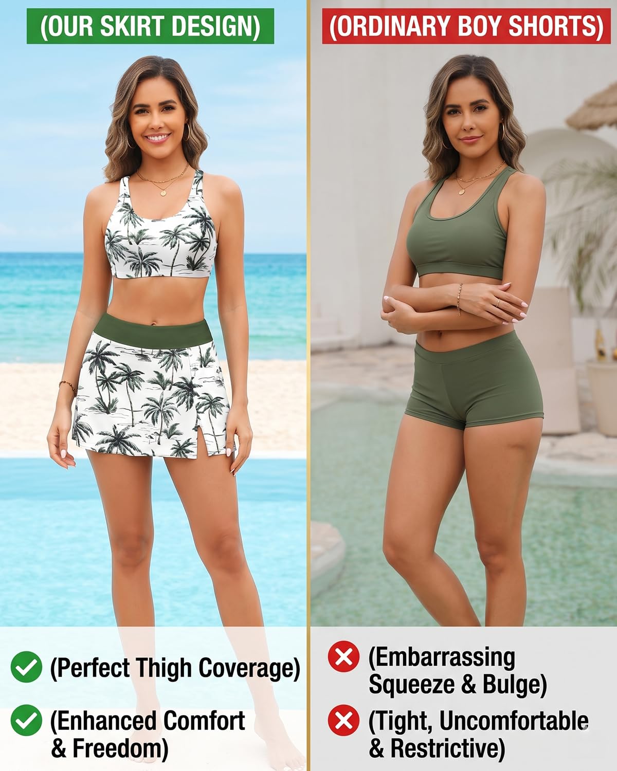 Daci 3-teiliger Tankini-Badeanzug für Damen mit Rock – Bauchkontrolle, Badeanzug, Tank-Top, Sport-BH, Sport-BH 2026, athletische Bademode